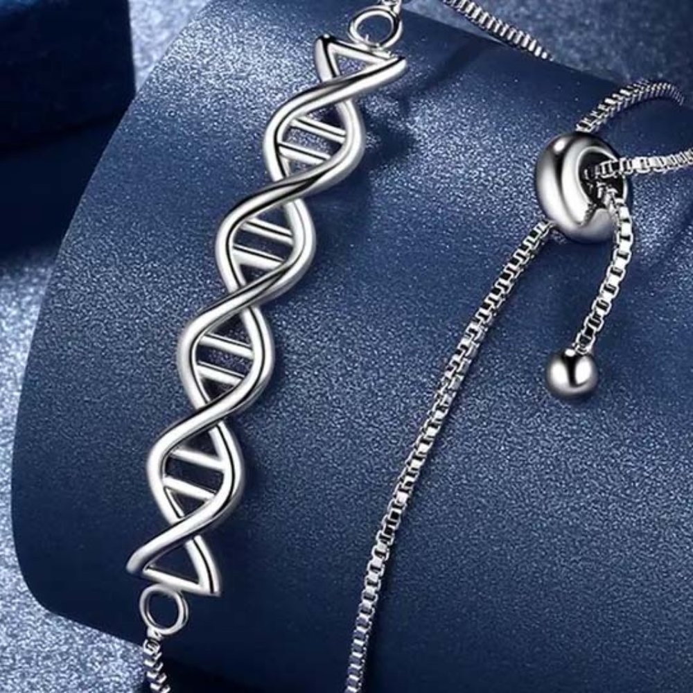MOLECULAR DNA DOUBLE HELIX "THE STUFF OF LIFE" SILVERY BRACELET 40 A
